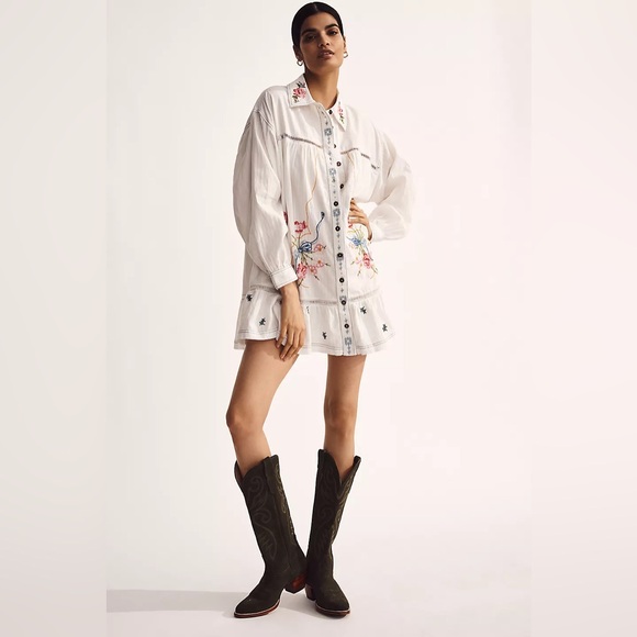 NWT XL - Anthropologie 100% Cotton Embroidered Swing Shirt Dress - Picture 7 of 16